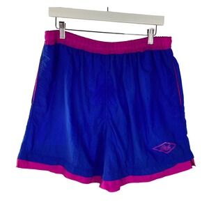 Vintage Surf Odyssey Mens Swim Trunks Blue Pink Nylon Shorts Large Retro